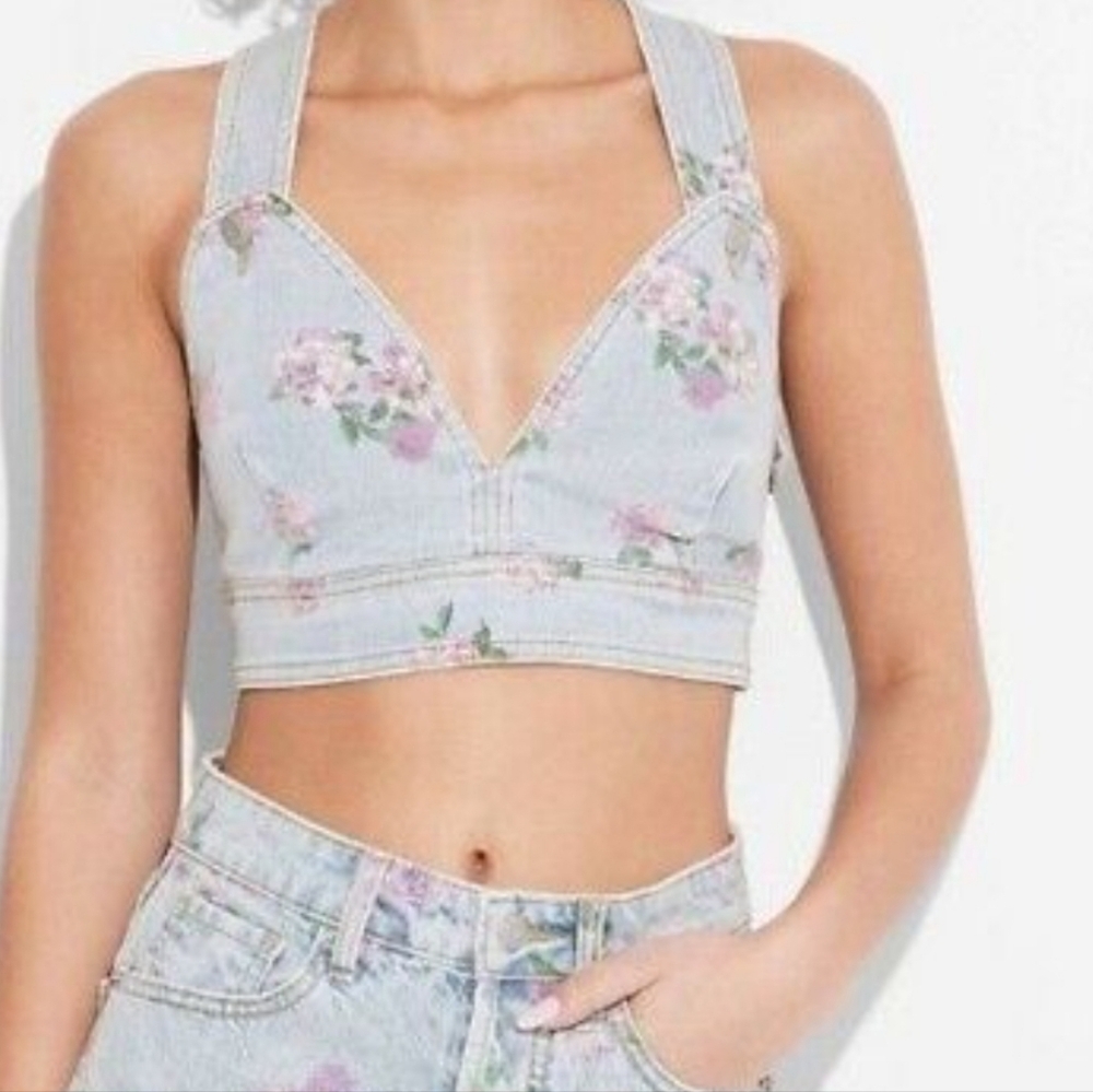 Wild‎ Fable Denim Crop Floral Top
